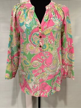 Lilly Pulitzer Pink, Green & White Paisley silk Tunic